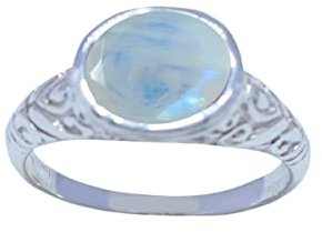 Echte Edelsteine ​​Mondstein Ovale Form Facettierter Weißer Mondstein 925 Sterling Silberring - feiner Schmuck schönes Verkäufergeschenk für einen schönen Verlobungsring