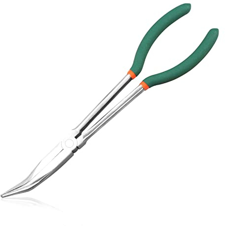 LEONTOOL 27,9 cm gebogene Spitzzange, 45 Grad lange Reichweite, Zange mit gezackten Zähnen, gerade, extra lang für schwer zugängliche enge Räume und begrenzte Freiräume