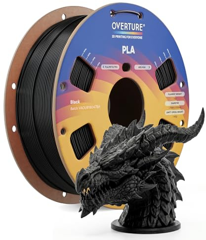 OVERTURE 3D Printer Filament PLA 1.75mm 1kg, Black
