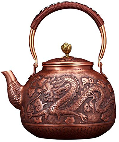 Teekanne Tetsubin Teekessel 2200 ml Reiner handgefertigter Kupfertopf große Kapazität unbeschichtete Teekanne (Color : A, Size : 2200ml)