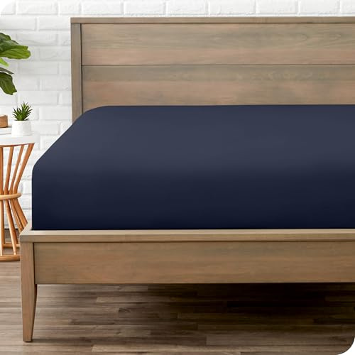 Bare Home Fitted Bottom Sheet Single Size - Premium 1800 Ultra-Soft Microfibre Sheet - Wrinkle Free - Deep Pocket - 38 CM/15 IN Deep - Single Fitted Sheet (Single, Midnight Blue)