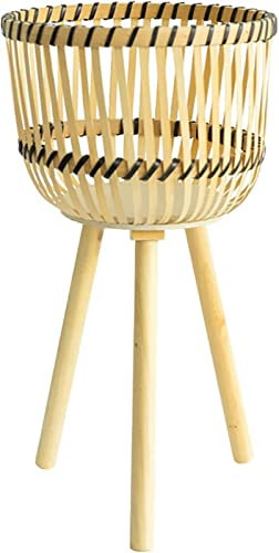 Support Plantes Interieur Panier En Osier Pour L'intérieur Et L'extérieur Cache-pots Avec Pieds En Bois,Pot De Fleurs,Support De Plantes,Présentoir Décoratif Pour La Maison,Le Patio, Le Jardin ( Color