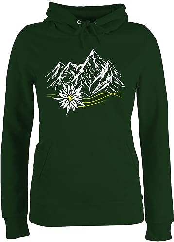 Pullover Damen Hoodie Frauen - Kompatibel mit Oktoberfest - Edelweiß Berge Wandern Wanderlust Berg ruft Alpen - XXL - Dunkelgrün - trachtenhoody bayrische bergen hoddys trachtenpullover bayrisch