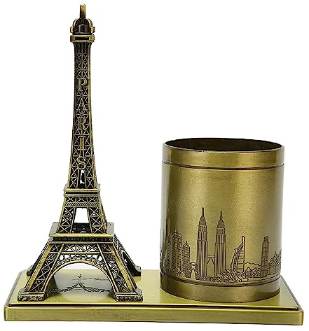 Tissting Schreibtisch Stifthalter Eiffelturm Deko Statue, 19 x 18 x 9 cm Metall Vintage Stiftebox Desktop Aufbewahrungbox Schreibwaren Organizer für Wohnzimmer, Arbeitszimmer, Büro