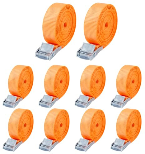 10 Stück Spanngurt,Zurrgurt,25 mm x 2 m, Spanngurte mit klemmschloss，Für Fahrräder, Trolleys, Gepäck, nach DIN EN 12195-2, Farbe orange