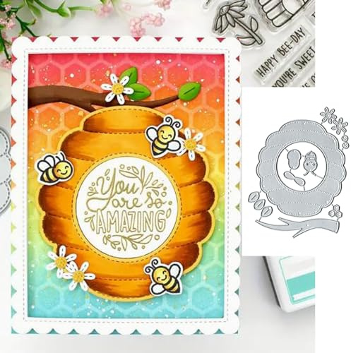 Blume, ovale Biene, Blume, Baum, Metall-Stanzformen, Frühlings-Quadrat-Blumen-Rahmen, Stanzschablonen für DIY-Einladungen, Karten, Scrapbooking, Album, dekorative Prägepapier-Stanzformen,