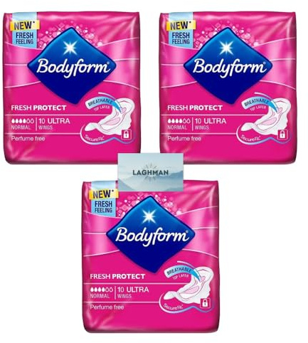 10 Ultra Sanitary Towels with Wings Pack of 3, 30 (10x3 Pads) Period Pads, Normal Flow Cour-V Ultra (Pack of 3) - Body Form
