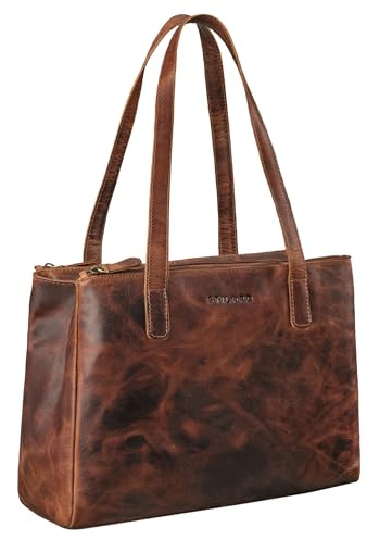 STILORD Blossom Leder Handtasche Damen Mittelgroß Vintage Shopper Tasche Damen Schultertasche Elegant Echtleder für Freizeit Shoppen Reisen Alltag Farbe:Prestige - braun
