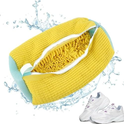 Ningmo Schuhe Waschbeutel Wäschenetz Mit Bürsten - Wäschesack Mit Reißverschluss Für Schuhe Sneaker - 360°-Rundum-Reinigung Anti Aufwickel Schuhbeutel Für Waschmaschine Und Trockner (Gelb, 1pcs)