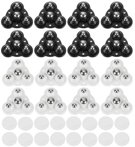 QUARKZMAN 16Pcs Mini Roulettes autocollantes, 2,48 x 2,48 Rotation à 360° Roue Pivotante Petites Roulettes à Billes Roulantes pour Petits Appareils - Perles en Nylon (Noir+Blanc)