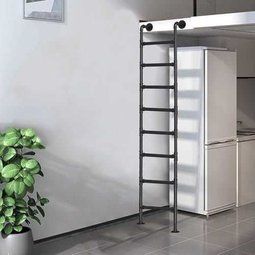 Schwarze schmiedeeiserne Dachboden-Etagenbettleiter, an der Wand montierte Trittleiter aus Metall, 47/49/50/52/59/79 Höhe, Eingangs-/Ausstiegsleiter, Not-/Feuerleiter, anpassbare Größe