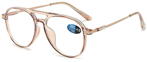 ABETOS Pilot läsglasögon män kvinnor blått ljusfilter retro mode pilotglasögon pilotglasögon med läshjälp synhjälp full kant datorglasögon med sikt, Transparent brun, 1.5