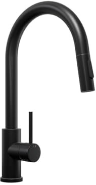 PRIMAGRAN Grifo de cocina 9010 negro con dos tipos de chorro, Grifo de alta presión, Grifo de fregadero giratorio 360° con caño extraíble.