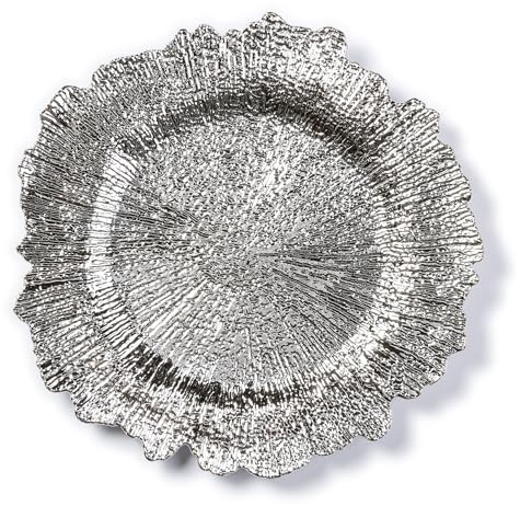 Dekoteller 33cm Kunststoff mit Rillen - festliche Platzteller für verschiedene Anlässe - Tischdeko Unterteller für Hochzeit Jubiläum Weihnachten - Weihnachtsteller Weihnachtsdeko - Silber metallic