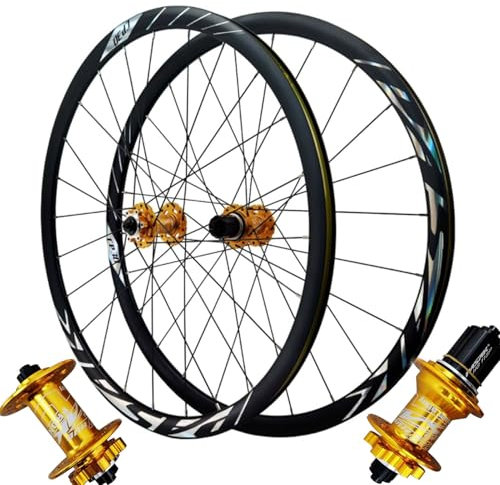 GEIRONV 700C Offroad Fahrrad Radsatz, Vorne 2 Hinten 4 Lager Schnellspanner 24 Löcher Scheibenbremse Doppelwandfelgen Kompatible 23C-45C-Reifen(Gold-XD)