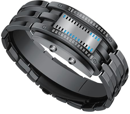 Montre Binaire pour Hommes, Rétroéclairage Bleu LED, Montre Numérique à Matrice Binaire Résistante à l'eau pour Les Sports de Plein Air (#1)