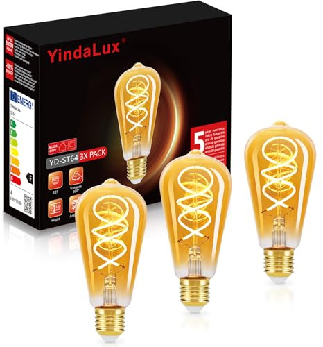YindaLux 3er Glühbirne E27 LED Warmweiss 2200K 4W ST64 Filament Lampe | Edison Vintage Leuchtmittel, Energiesparlampe, Dekoratives, Retro Birne Deko für Wohnzimmer Haus Café Bar, nicht dimmbar