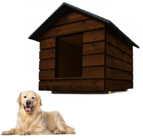 QLS Hundehütte Größe 80x60 mit Vorhang Isoliert Winterfest Outdoor (Palisander, L)