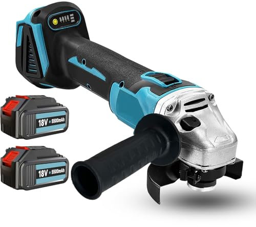 Akku Winkelschleifer, Ersatz für Makita, Bürstenlos Trennschleifer Scheibe 125mm, 850 Watt, mit 2x 5500mAh Akku, Schleifen zum Entfernen von Farbe und Mörtel，zum Schleifen, Schneiden