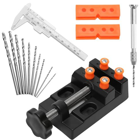 FL HUA Mini Set Punte a Mano, Micro Punte a Mano con 10 Pezzi Punte Elicoidali da 0,8-3,0mm e Morsa da Banco Piccola, Mini Trapano a Mano Metalli per Foratura Modellismo Fai-da-te e Gioielleria