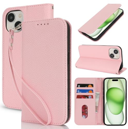 Lipvina Cover per iPhone 15 Plus / 14 Plus Cover Custodia con Pellicola a Libro Portafoglio in Pelle Cover Porta Carte Flip Case Protettiva Custodia per iPhone 15 Plus / 14 Plus,Rosa