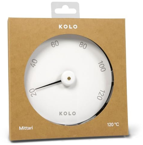 KOLO Sauna Thermometer Mittari - Ø 14 cm - Weißes Aluminium - Präzise Temperaturanzeige bis 120 °C - Robustes hitzebeständiges Messgerät - Stilvolles Saunazubehör aus Finnland