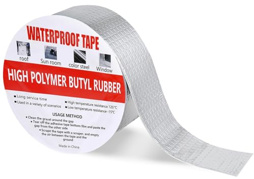 wordmouk 5 cm x 10 m butyltejp vattentät tätningstejp aluminiumfolie tejp tätningstejp reparationstejp för rumsläckor, fönster, silikon och rörtätning, glas och gummi taksprickor, silver