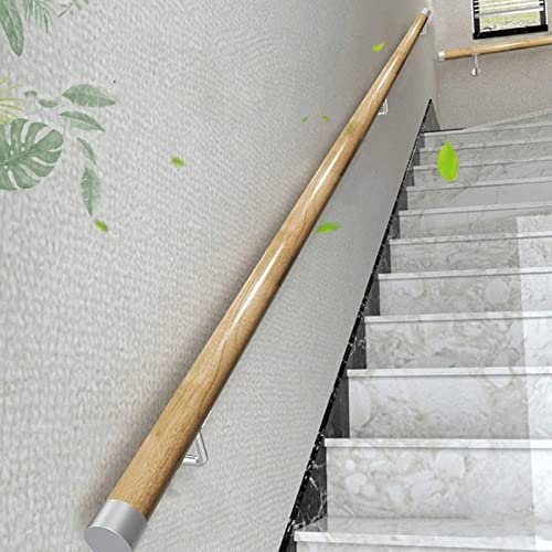 Corrimano in legno antiscivolo per scale, 2 m, corrimano antiscivolo per scale con staffe da parete, ringhiera per scale di sicurezza per anziani e bambini, per uso interno ed esterno, staffe