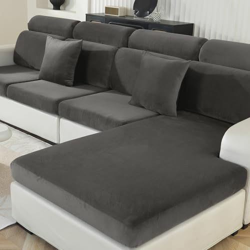 Ystyle Sofa Sitzkissenbezug Stretch, Elastischer Samt Sofa Sitzbezug rutschfest, Universal Sofaschoner Sitzfläche Waschbare, Sofakissen Bezug Wohnzimmer Sitzbank Bezug (3 Sitzer, Grau)