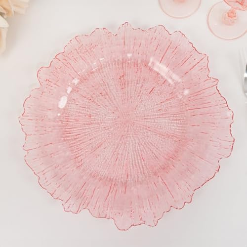 Efavormart 6 Pack Transparent Blush Round Reef Acrylic Plastic Charger Plates, Dinner Charger Plates 13