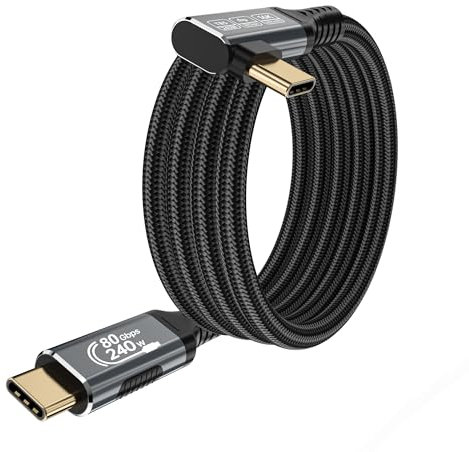 HOTUTUKI 80GBPS cable datos usb c Compatible con thunderbolt 5 90 grados 2M, 240W PD3.1 Cable USB C Carga Rapida, HDR 16K/8K@60Hz para Thunderbolt 4/USB5,SSD, Monitor