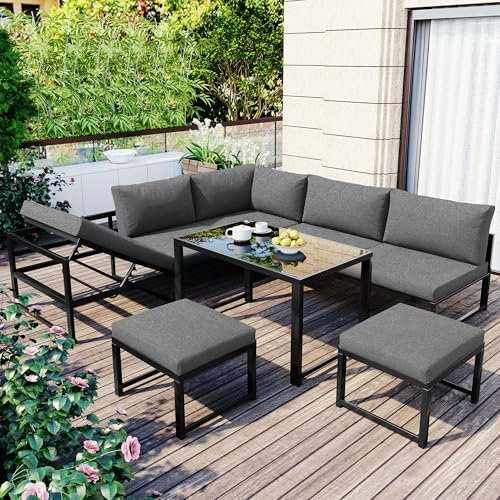 Arhatreya Garten Loungesessel Set, Aluminium Sitzgruppe für Gartenbalkon, mit Liegefunktion, 4-Fach Verstellbarer Rückenlehne, inkl. weicher Sitz- und Rückenpolster, grau