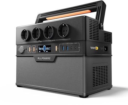 ALLPOWERS 1500W Estación de energía portátil S1500 PLUS batería portátil LiFePo4,generador solar de salida de CA 4x1500W con MPPT y SAI＜15ms