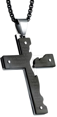 Cavalcade Cross Pendant for Car Rear View Mirror Lords Prayer Bible Verse Religious Ornament Auto Faith Amulet Christian Decor, Black