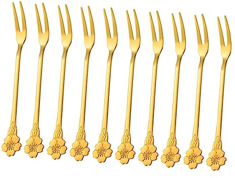 ULTECHNOVO 10piezas Tenedores De Postre De Acero Inoxidable Reutilizables Tenedores Para Pastel y Frutas Con Diseño De Flor Utensilios Para Repostería y Aperitivos Cocina