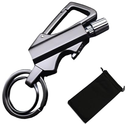 Schlüsselanhänger mit Ewigen Feuerzeug, Permanent Match Unendlich, Metallisch, für Outdoor, Camping & Überleben, Inkl. Flaschenöffner (Schwarz)