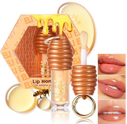 Lèvres au Miel Huile Hydratant,Gloss Transparent Keychain,Huile Aromatisée pour Gloss à Lèvres avec Vitamine E,Gloss Repulpant Levres Hydratées et Brillantes