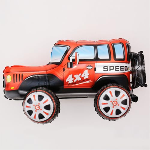 Fesnova Auto Luftballon Speed Cross, Cars Folienballon 73x40cm, Monstertruck Geburtstag Deko, Roter Geländewagen Luftballon, Aufblasbares Auto für Kindergeburtstag, Babytaufe, Partydeko