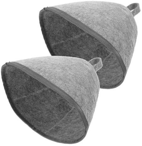 INOOMP 2 pcs Thick Felt Sauna Hat Unisex Bath Cap for Shower and Steam Heat Resistant with Hanging Loop Comfortable and Grey
