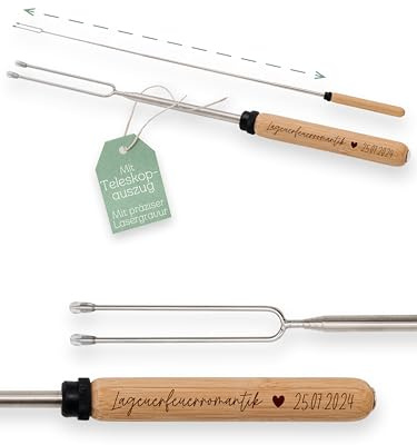 ABENTEUERNAH Grillspieße personalisiert, Geschenk für Camper, Camping, Teleskop-Grillspieße, Lagerfeuer, campen, Marshmallow Spieße, Geschenke Outdoor (Lagerfeuerromantik mit Name)