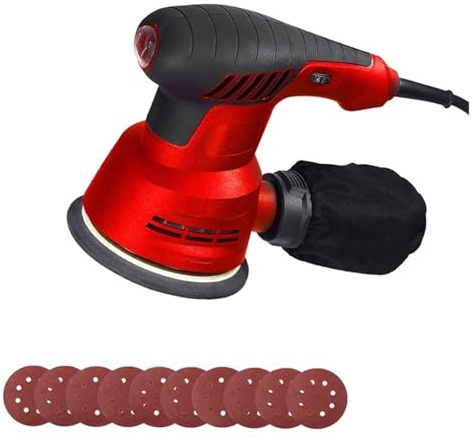 Levigatrice Eccentrica Elettrica Da 300 W, 6 Marce, Regolazione Della Velocità, 5 Pollici, 125 Mm, Levigatura Del Legno, Lucidatrice For Auto Con Contenitore Antipolvere Levigatura Fine(Red)