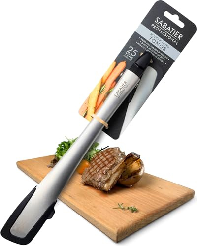 Sabatier Professional Kitchen Tongs – 11 Heavy Duty Stainless Steel Cooking Tongs with Heat-Resistant Non-Scratch Black Silicone Tips & Locking Mechanism, Ideal for Frying, Grilling, BBQ & Serving