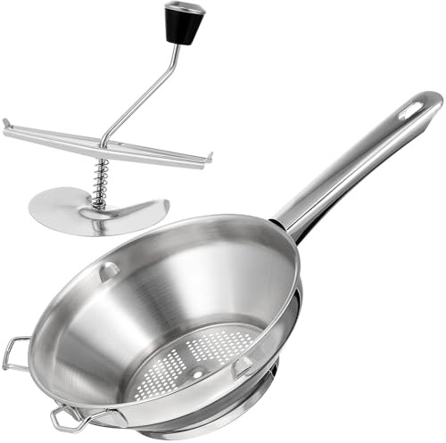 DECHOUS Presse-purée Manuel Acier Inoxydable Moulin Purée Inox avec Manivelle Outil de Pressage pour Pommes de Terre Légumes Fruits Cuisine Maison Facile à Utiliser