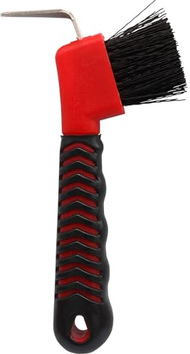 Auvotuis Hoof Pick Brushes, Soft Touch Rubber Handle Portable Hoofpick, Stiff Hoof Pick for Horse Care, Groomers (Red)