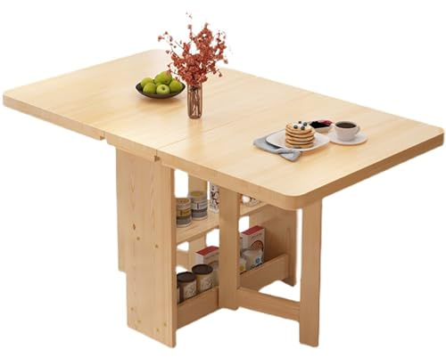 3 in 1 Faltbarer Esstisch aus Massivholz - Platzsparender Ausziehtisch mit doppeltem Aufbewahrungsregal unterstützt 400 kg, perfekt für Küche und Büro