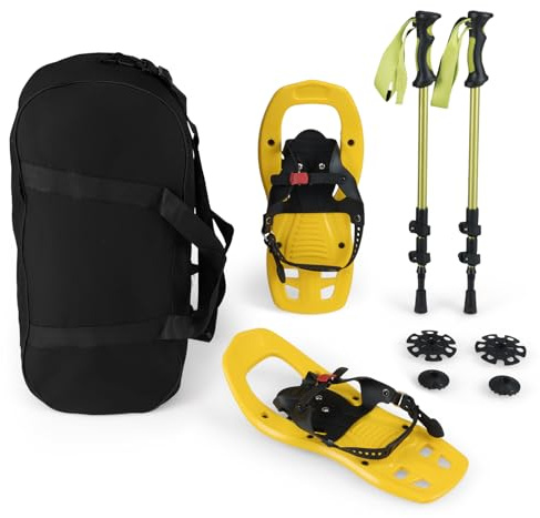 COSTWAY Racchette da Neve per Bambini 28-37 con Legatura a Cricchetto | Bastoncini da Trekking Telescopici 51,5-100 cm con Punte in Tungsteno, Dischi Neve e Dischi Fango e Borsa