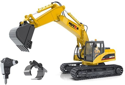 Escavatore telecomandato Huina 1535-1 Rc Escavatore a catena in metallo con martello demolitore e pinza di selezione