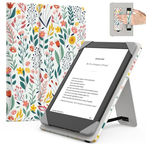 MoKo Universal hülle für 6 Zoll Kindle E-Reader und Tablet, Blume | Kindle Zubehör für 6 kindle/Kobo/Tolino/Pocketook/Sony E-Book-Tablet, Leichte Flip-Hülle, Mit Handgurt, Mit Ständer