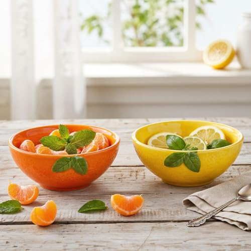 levandeo Uppsättning med 2 dippskålar Ø 10 cm, 150 ml, citron orange, keramik, skål, mellanmål, desserter, snacksskål, bordsdekoration, serveringsskål, förvaring, fruktskål