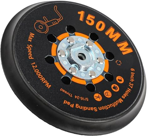 Almohadilla de respaldo de 150 mm para lijadoras orbitales, diseño de 37 agujeros con rosca de 5/16 y 24 que ofrece una fijación estable para discos de lijado y molienda